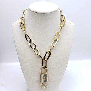 Authentic Louis Vuitton GoldPadlock w/Unbranded Stainless Steel Paper Clip Chain
